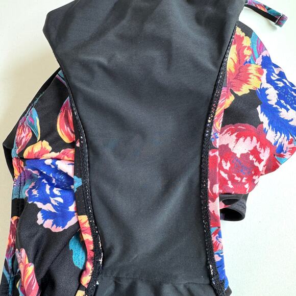 Modcloth Women Pamela One Piece Swimsuit Bathing Suit Size L Floral Halter Black - Picture 6 of 7